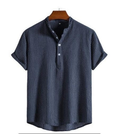 Chemise Homme Été Rayures Col Rond Décontracté