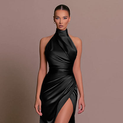 Robe de Soirée Élégante Col V et Fente Latérale - PanierRoyale