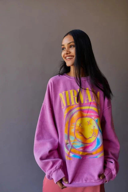 NirvanaStyle™ – Sweatshirt Femme Oversized Confort Doux avec Graphiques Iconiques-3