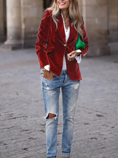 Blazer Femme Classique à Un Bouton Élégant