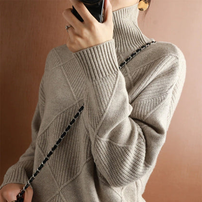 Pull en Maille Col Roulé avec Motif Tresse