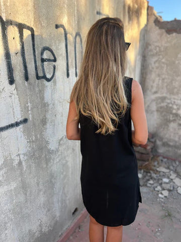 Robe Femme Coton Lin Coupe Ajustée Col V Manches Longues