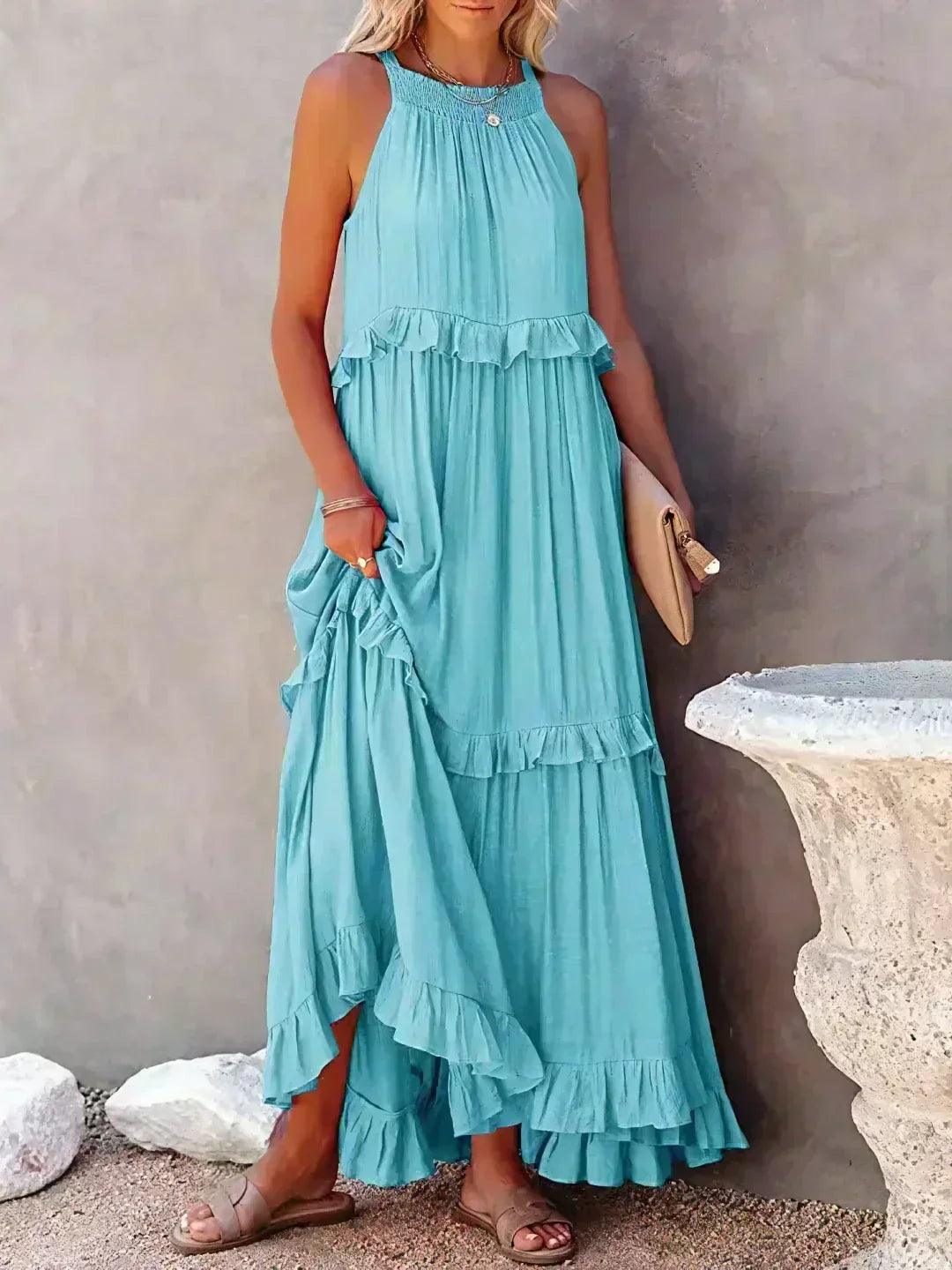 Robe Été Legère sans Manches avec Volants Femmes