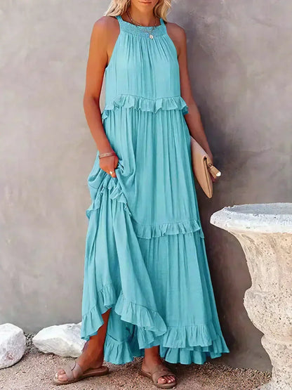 Robe Été Legère sans Manches avec Volants Femmes