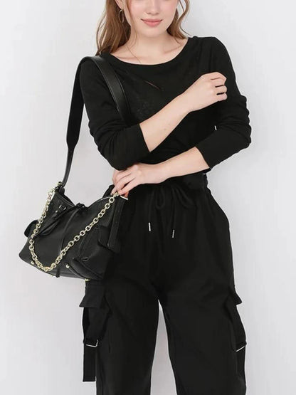 Sac à Épaules en Cuir avec Boucles Métalliques