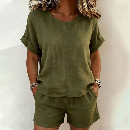 Ensemble Femme T-shirt Coton et Short Taille Élastique