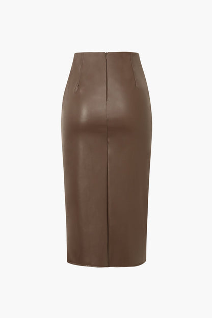 Jupe en Cuir Synthétique Asymétrique Mi-Longue