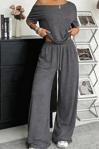 Ensemble Femme Coton Décontracté Épaules Nues Pantalon Large