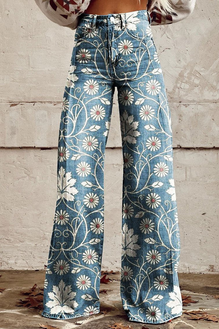 Pantalon Femme Floral Élégant et Décontracté