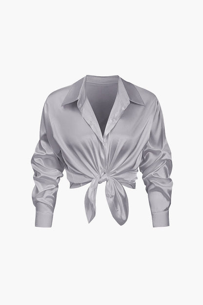 Blouse Élégante en Soie Satinée Longue Manche