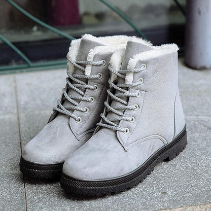 Bottes Hiver Femmes à Lacets Fourrées et Chauffantes