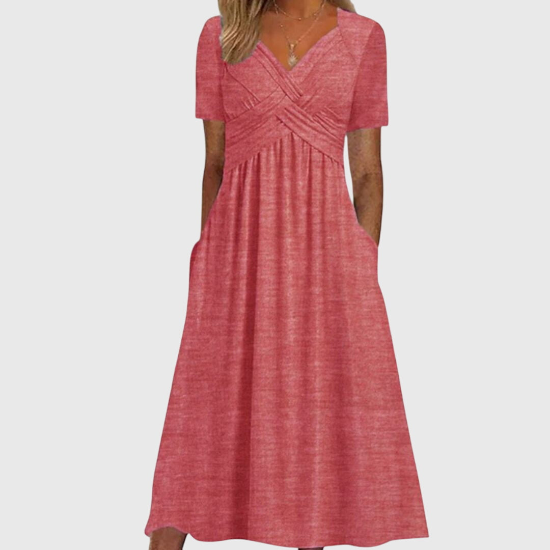 Robe Femme Longue Col V et Manches Courtes