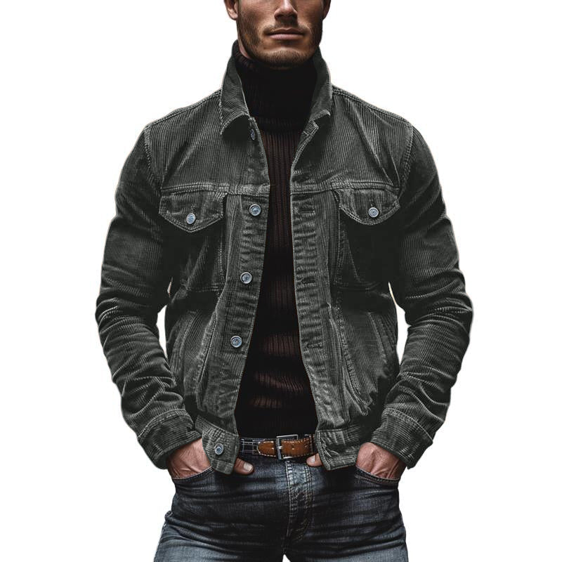 Veste Homme Velours Doux à Poches avec Col Montant