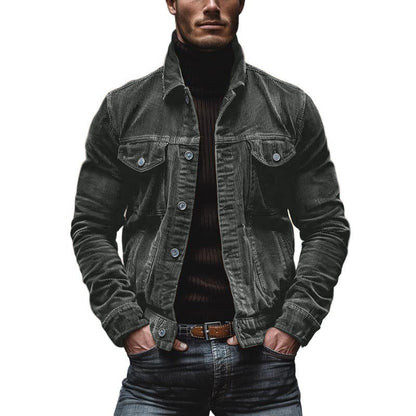 Veste Homme Velours Doux à Poches avec Col Montant