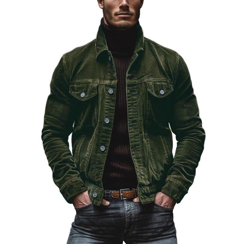 Veste Homme Velours Doux à Poches avec Col Montant