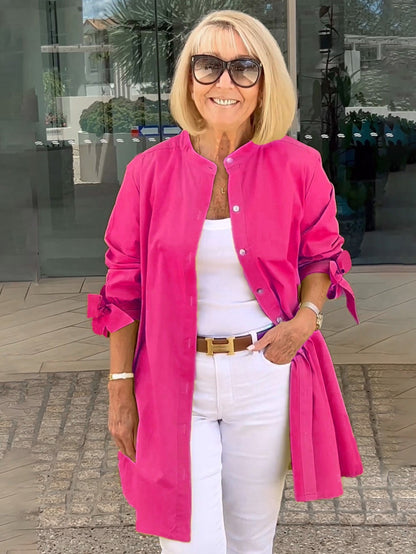 Veste Chemise Longue Femme Coton Boutonnée Coupe Droite