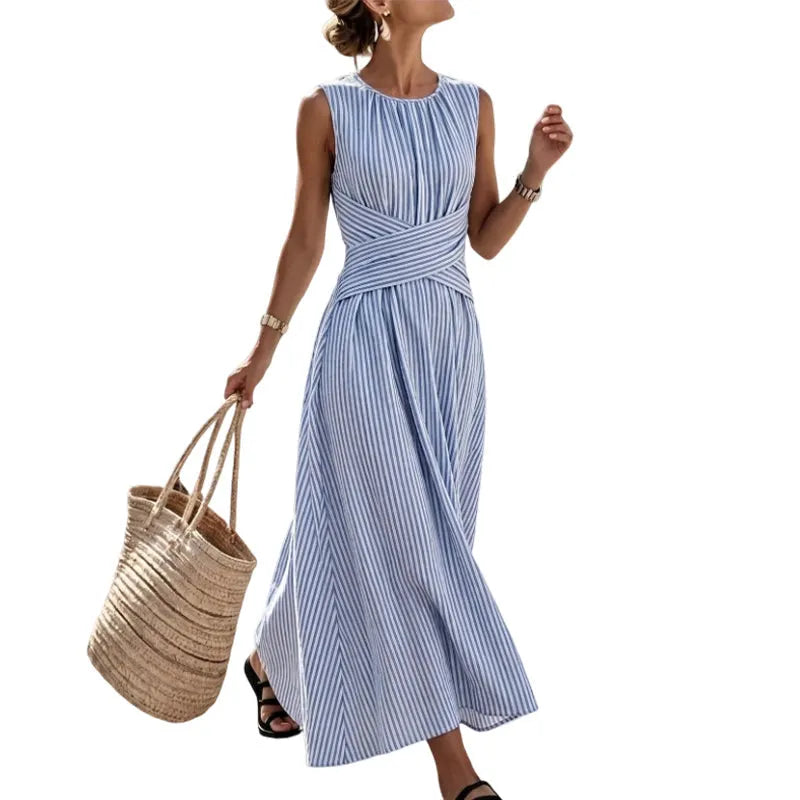 Robe maxi Femme Sans Manches Taille Croisée Coupe Fluide