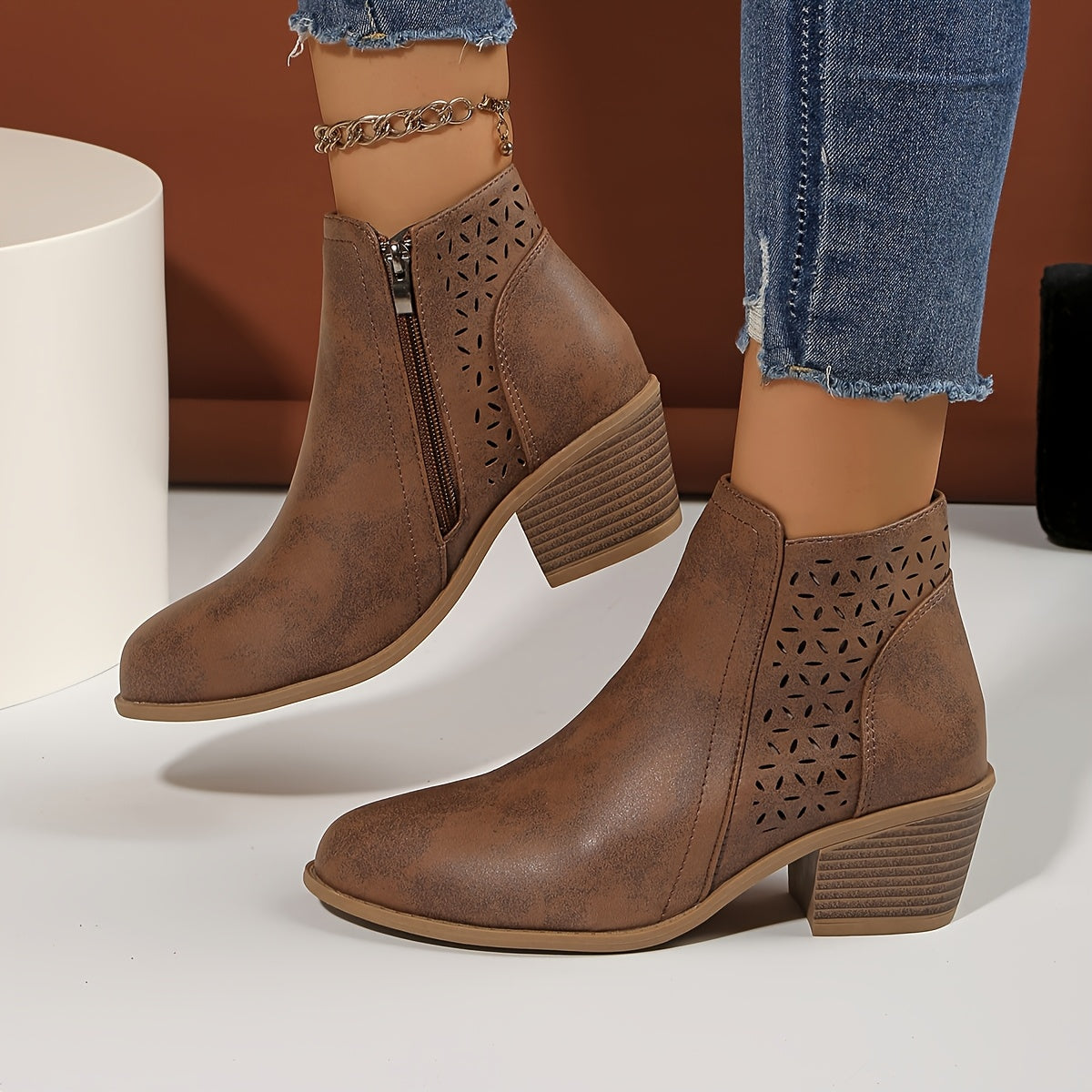 Bottines Femmes Élégantes à Fermeture Éclair Latérale