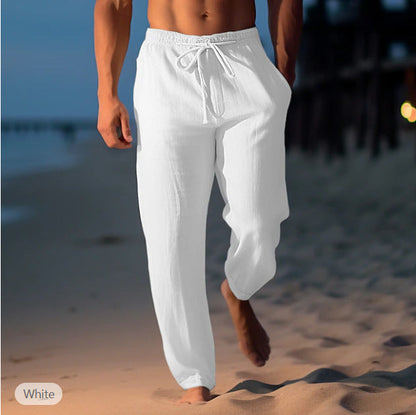 Pantalon Homme Décontracté Lin Beige pour Plage