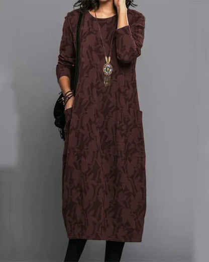 Robe Hiver Femme Chic - Robe Polaire Douillette avec Manches Longues et Imprimé Floral Élégant