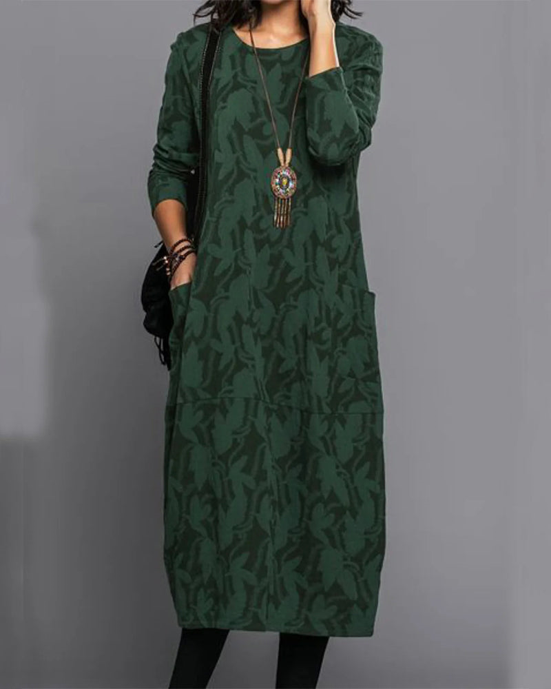 Robe Hiver Femme Chic - Robe Polaire Douillette avec Manches Longues et Imprimé Floral Élégant - PanierRoyale