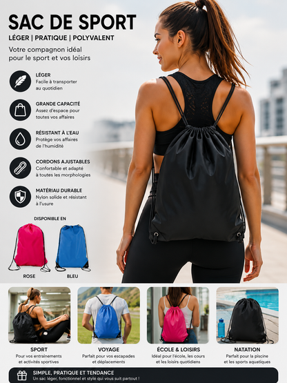 Sac à cordon Unisexe en Polyester Léger Sport et Voyage - PanierRoyale