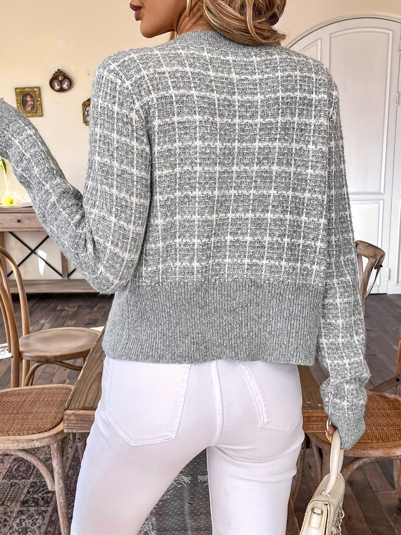 Cardigan Femme Tweed Court et Élégant