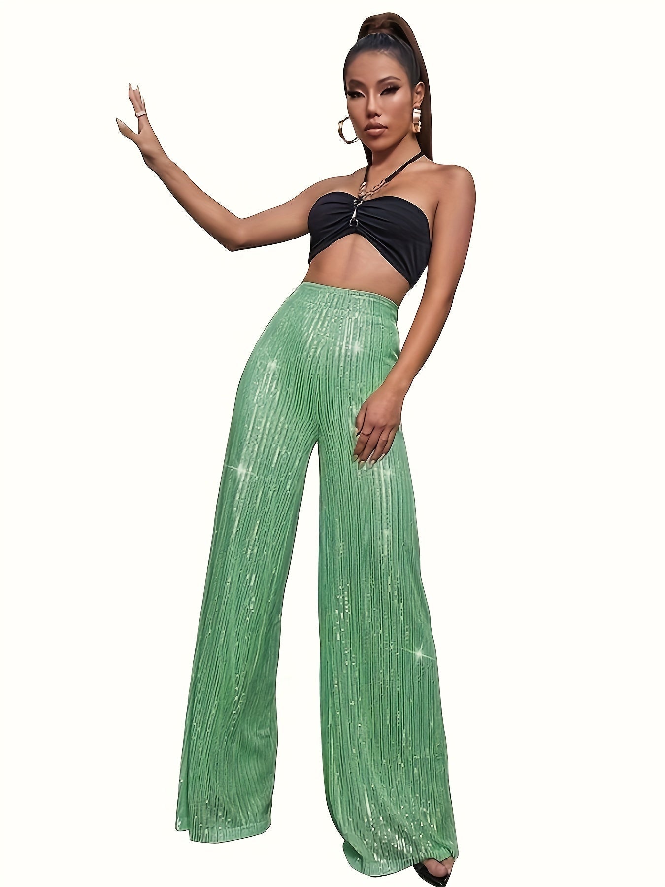 Pantalon Classique Taille Haute Plissé Élégant