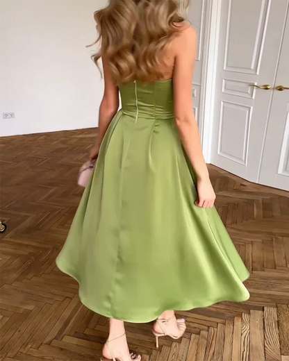 Robe Midi Femme Satin Sans Bretelles Coupe Ajustée