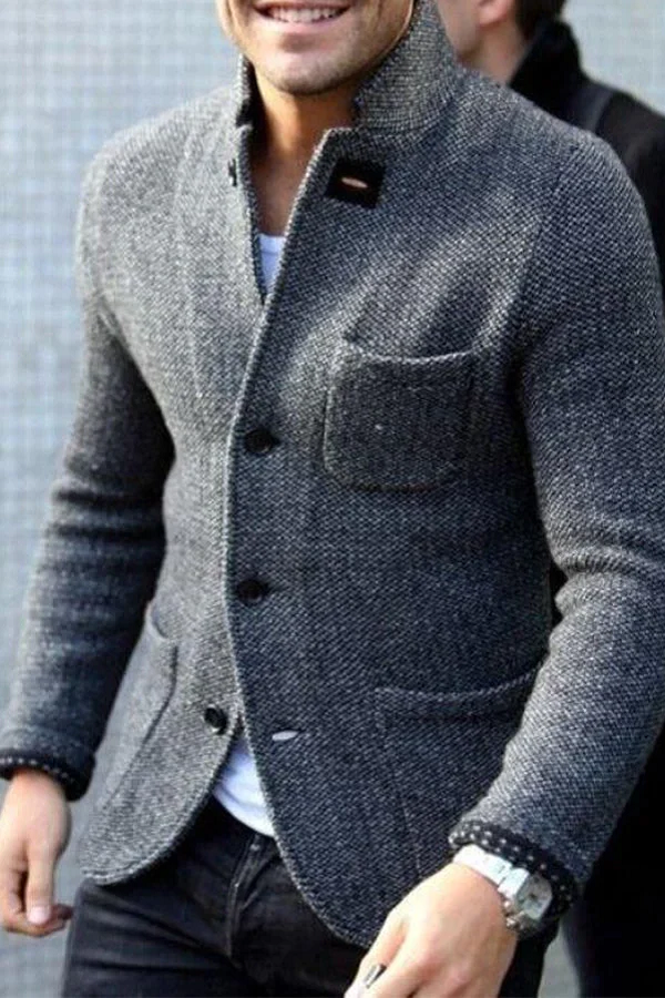 Blazer Homme Décontracté à Col Montant Boutonné - PanierRoyale