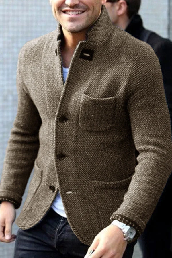 Blazer Homme Décontracté à Col Montant Boutonné