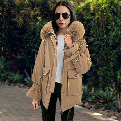 Veste D'hiver Femme avec Capuche et Poches Réchauffantes