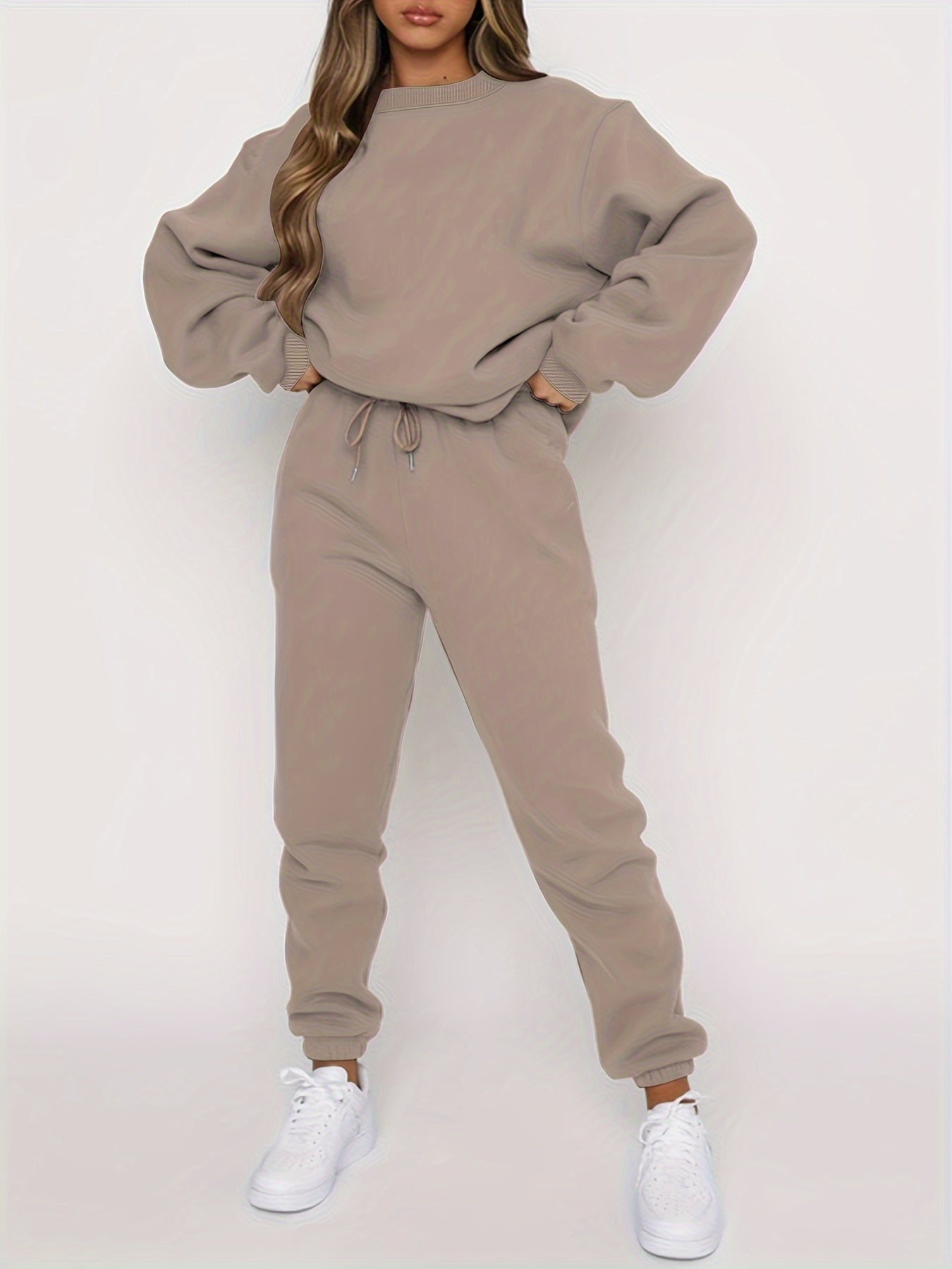 Sweat Capuche Femme Brun Clair Décontracté