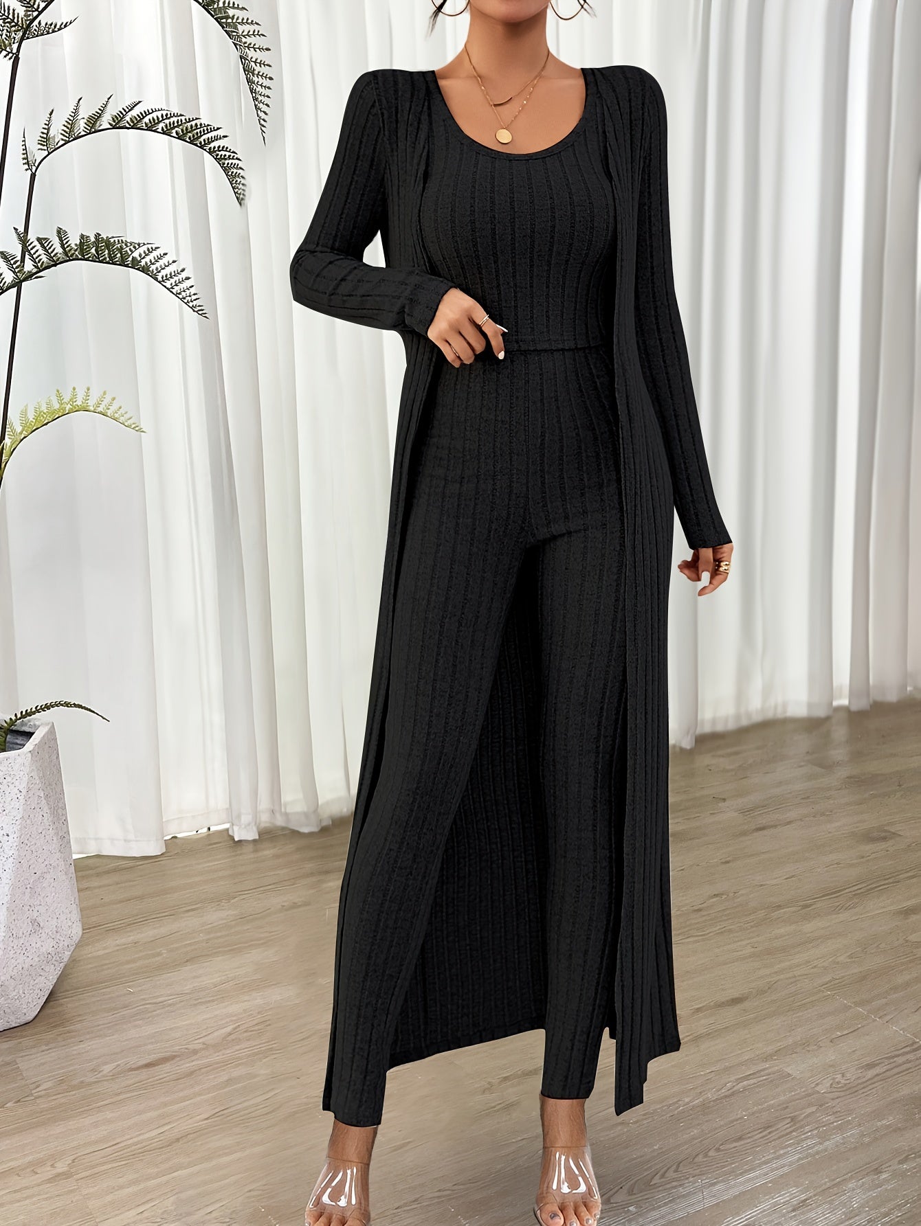 Ensemble Détente Femme 3 Pièces avec Cardigan Doux et Confortable
