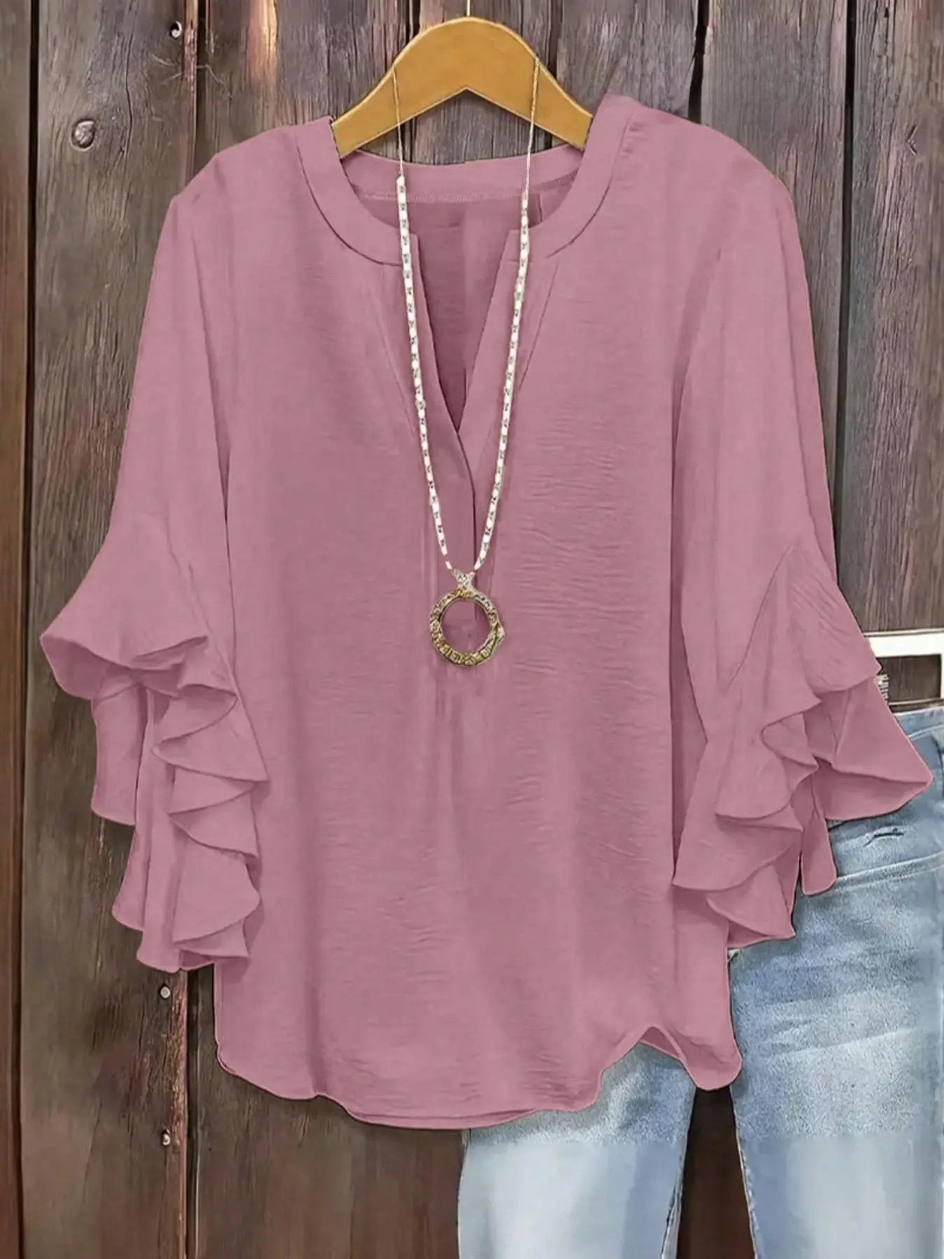Blouse Femme Manches Volantées Col V Élégant