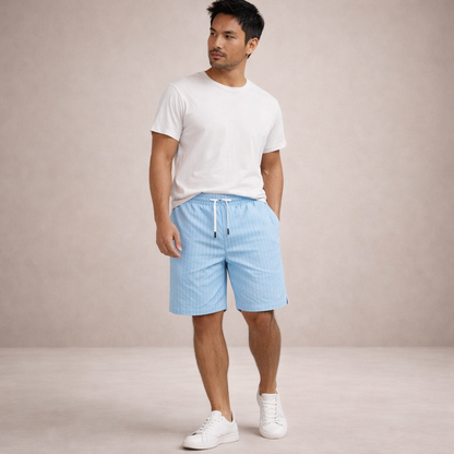 Short Homme Lin Mélangé Taille Cordon Coupe Décontractée