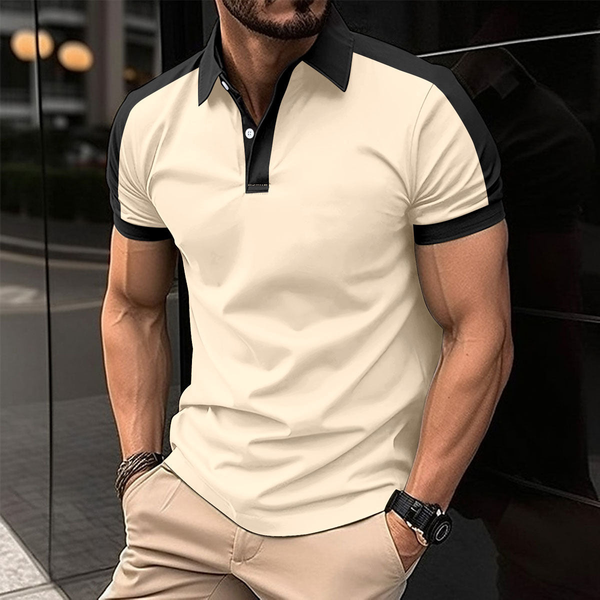 Chemise Homme Manche Courte Polo Été Décontractée