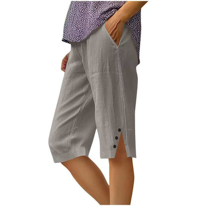 Pantalon Capri Femme Uni Poches Latérales