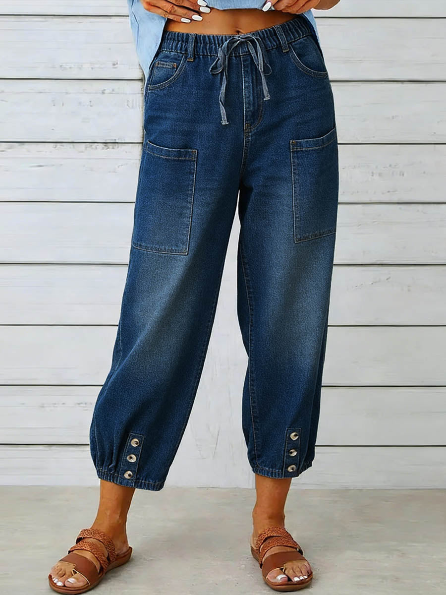 Jean Femme Taille Haute Coton Coupe Large Décontractée