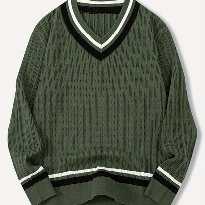Pull Homme Col V en Laine avec Texture Jacquard