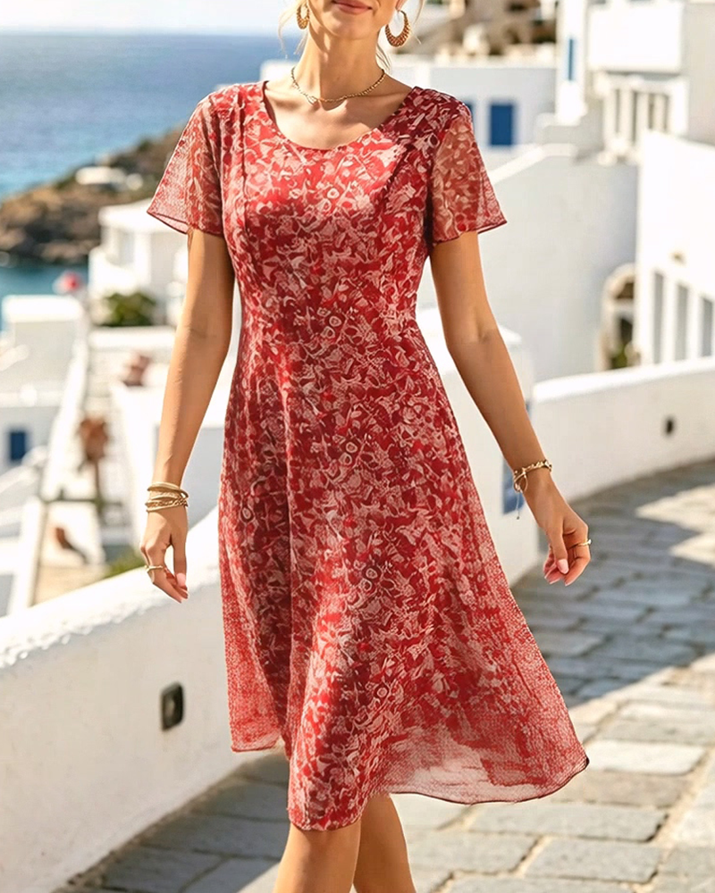 Robe Femme Coupe A en Tissu Léger Manches Courtes