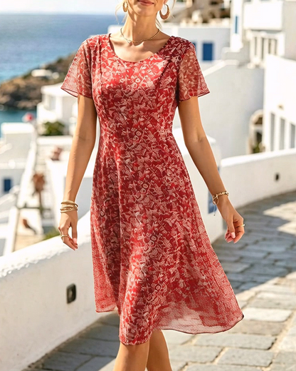 Robe Femme Coupe A en Tissu Léger Manches Courtes