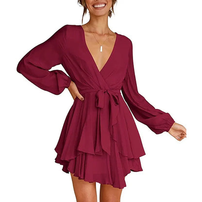Robe Femme Élégante Courte à Manches Longues