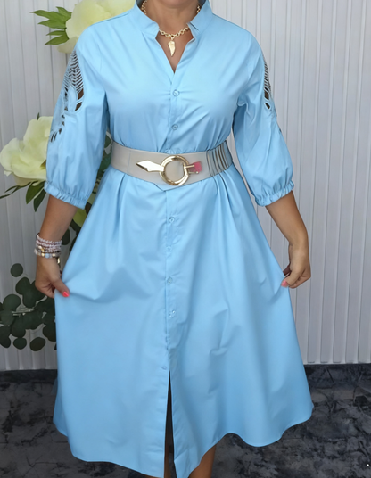 Robe Chemise Femme Midi Ceinturée Coupe Fluide