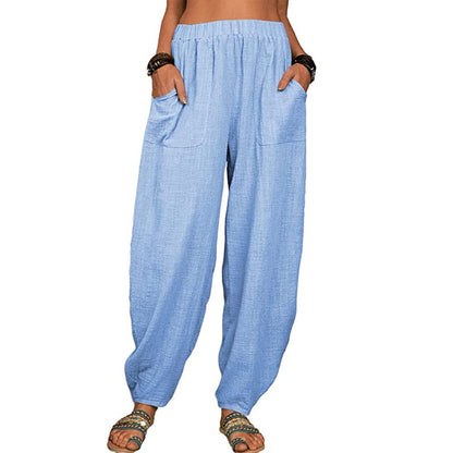 Pantalon Femme Taille Élégante avec Poches Côtelées