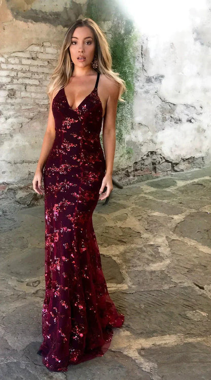 Robe de soirée longue femme pailletée élégante - PanierRoyale