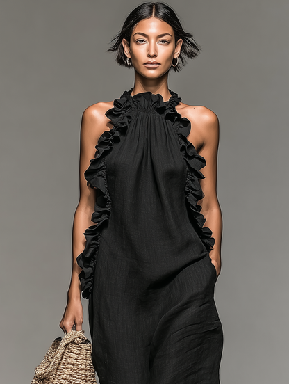 Robe maxi Femme Sans Manches Volants Poches