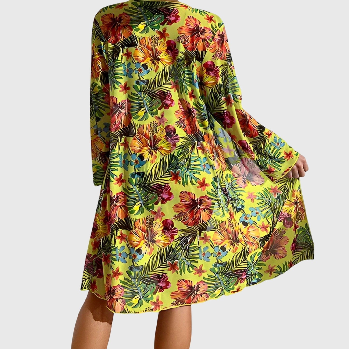 Bikini Trois Pièces Femme Imprimé Tropical Noué Kimono Assorti