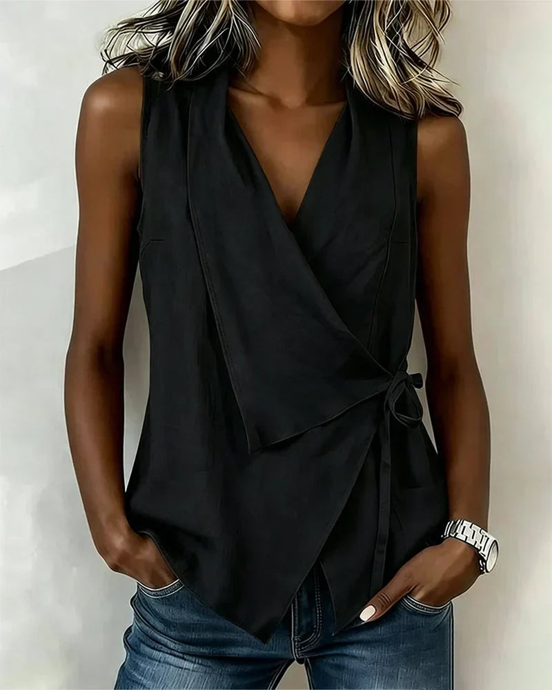 Haut Femme Asymétrique Sans Manches Coupe Enveloppée