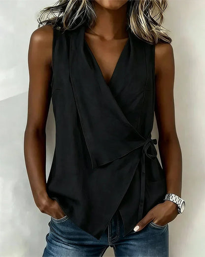 Haut Femme Asymétrique Sans Manches Coupe Enveloppée